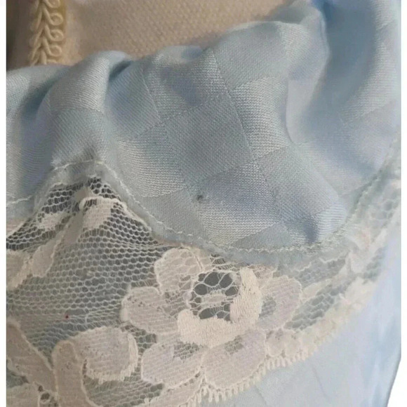 Vintage Givenchy Intimates Paris Tiffany Blue Ruffle Lace Check Robe Small USA - Picture 12 of 12